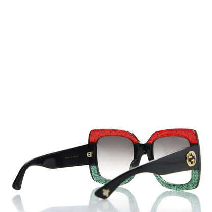 Gucci Acetate Square Frame Sunglasses GG0083S Glitter Red Black Green 4 of 8
