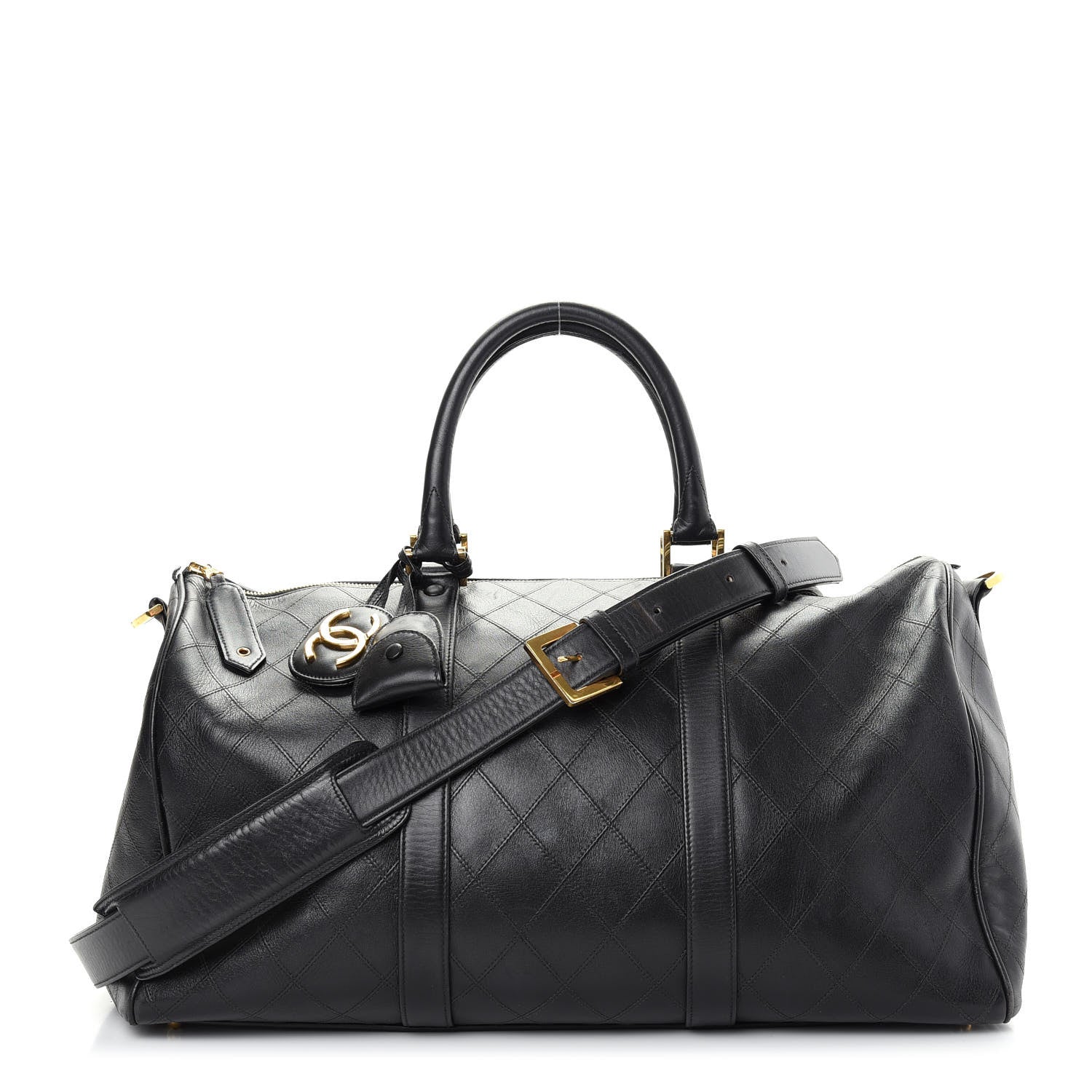 Chanel Calfskin Stitched CC Boston Black 1 of 9