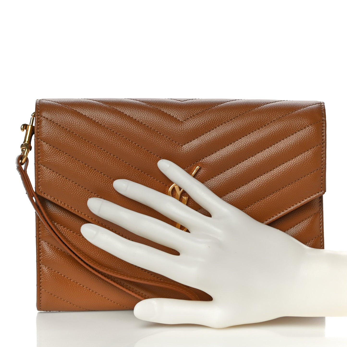 Grain De Poudre Matelasse Chevron Monogram Cassandre Flap Pouch Natural Dark