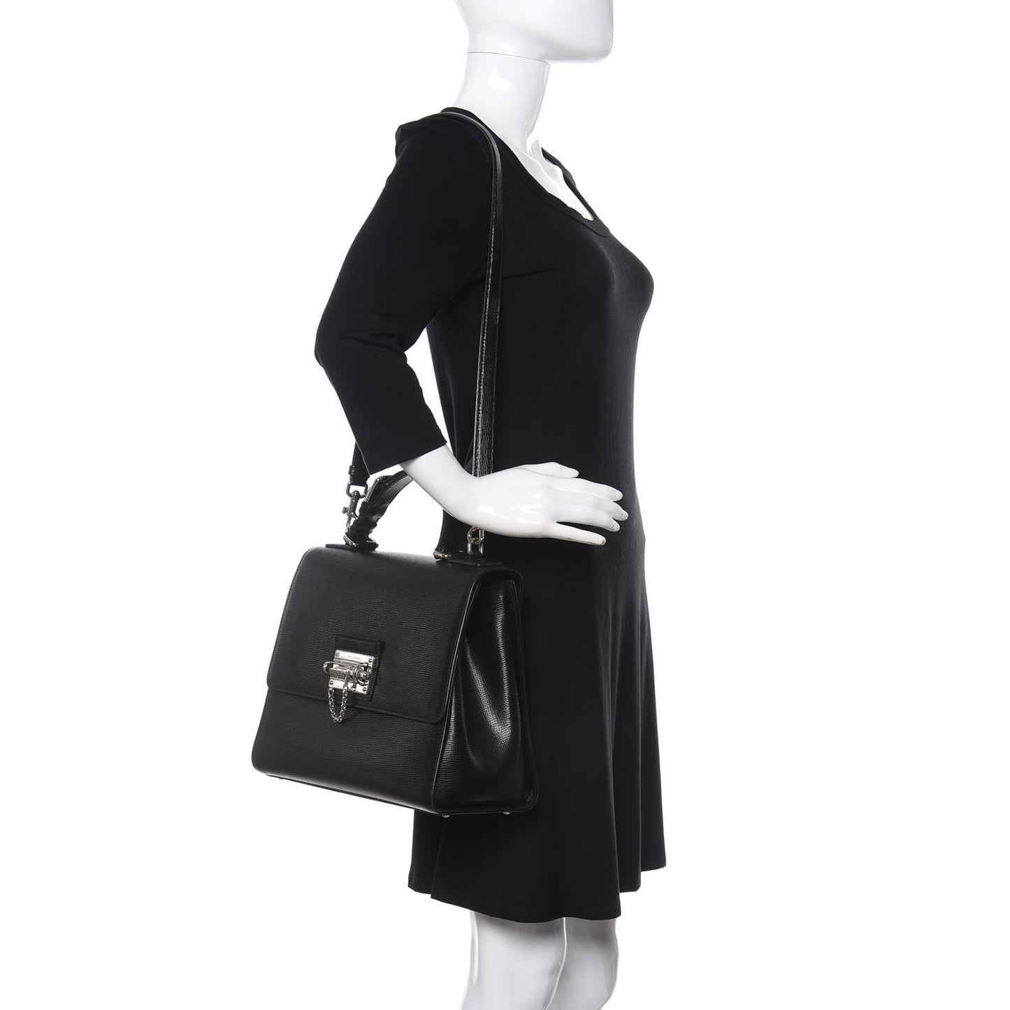 Calfskin Embossed Large Monica Top Handle Bag Black