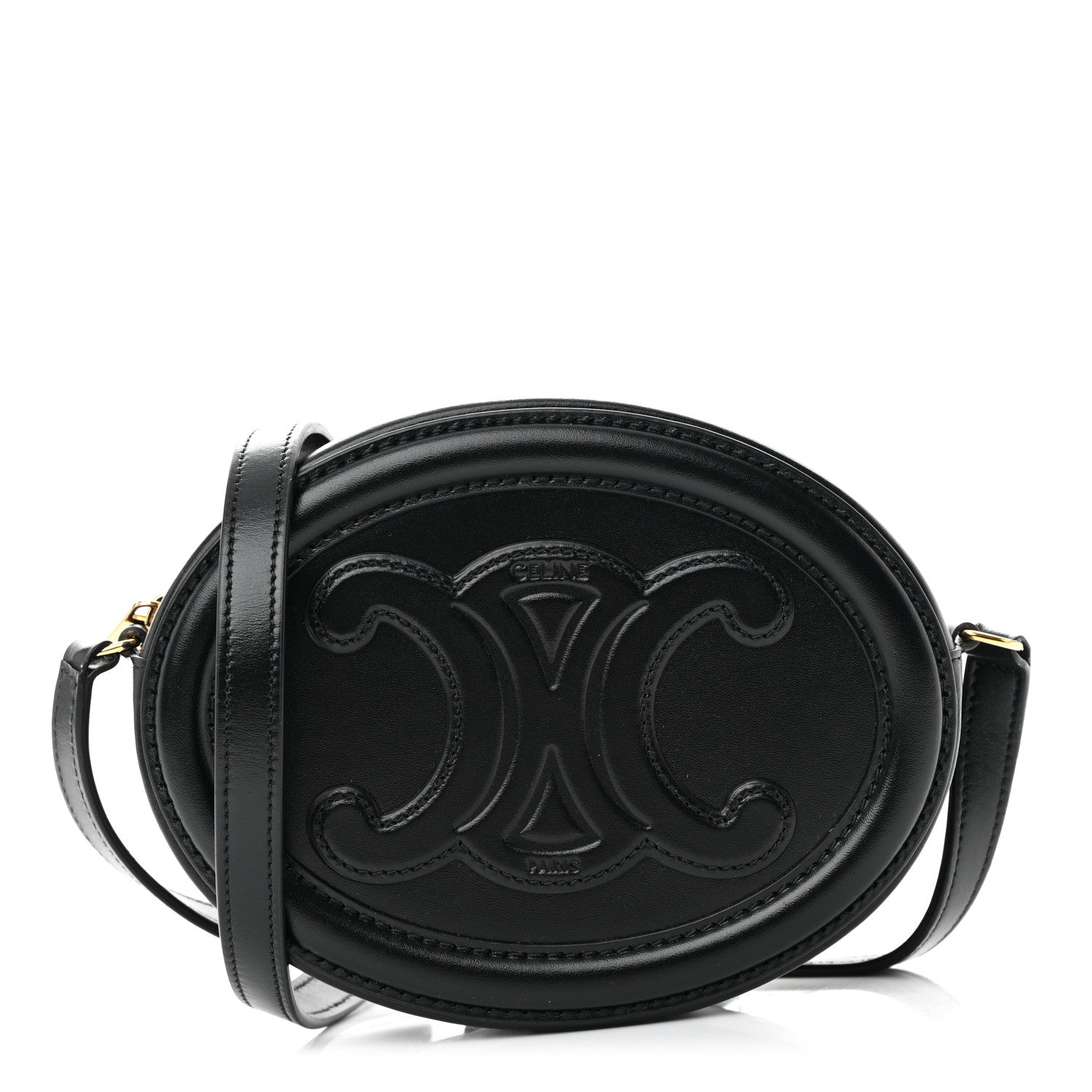 Celine Smooth Calfskin Cuir Triomphe Oval Bag Black 1 of 11