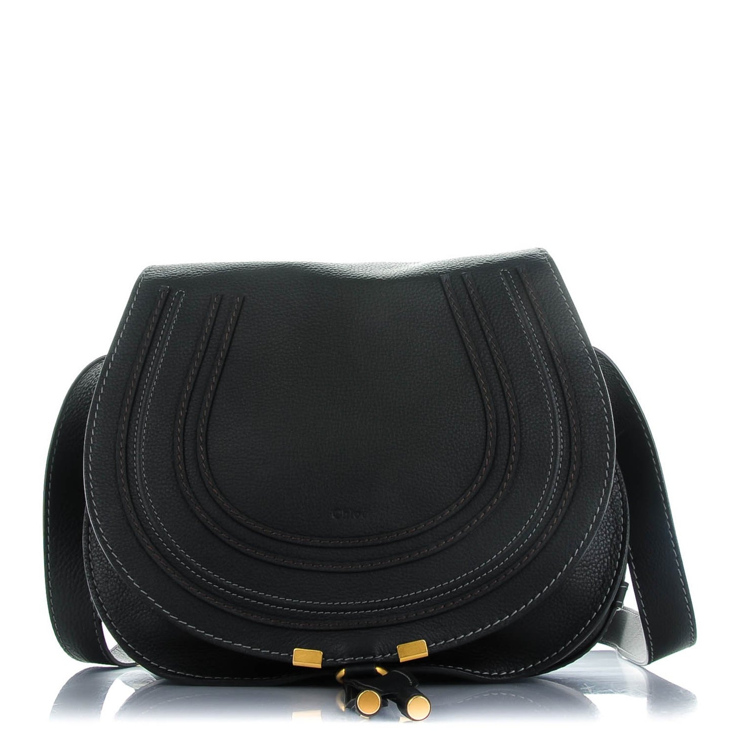 Calfskin Medium Marcie Round Crossbody Bag Black