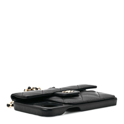 Chanel Lambskin Quilted Pearl Crush iPhone XII Pro Holder With Chain Black 9 of 11