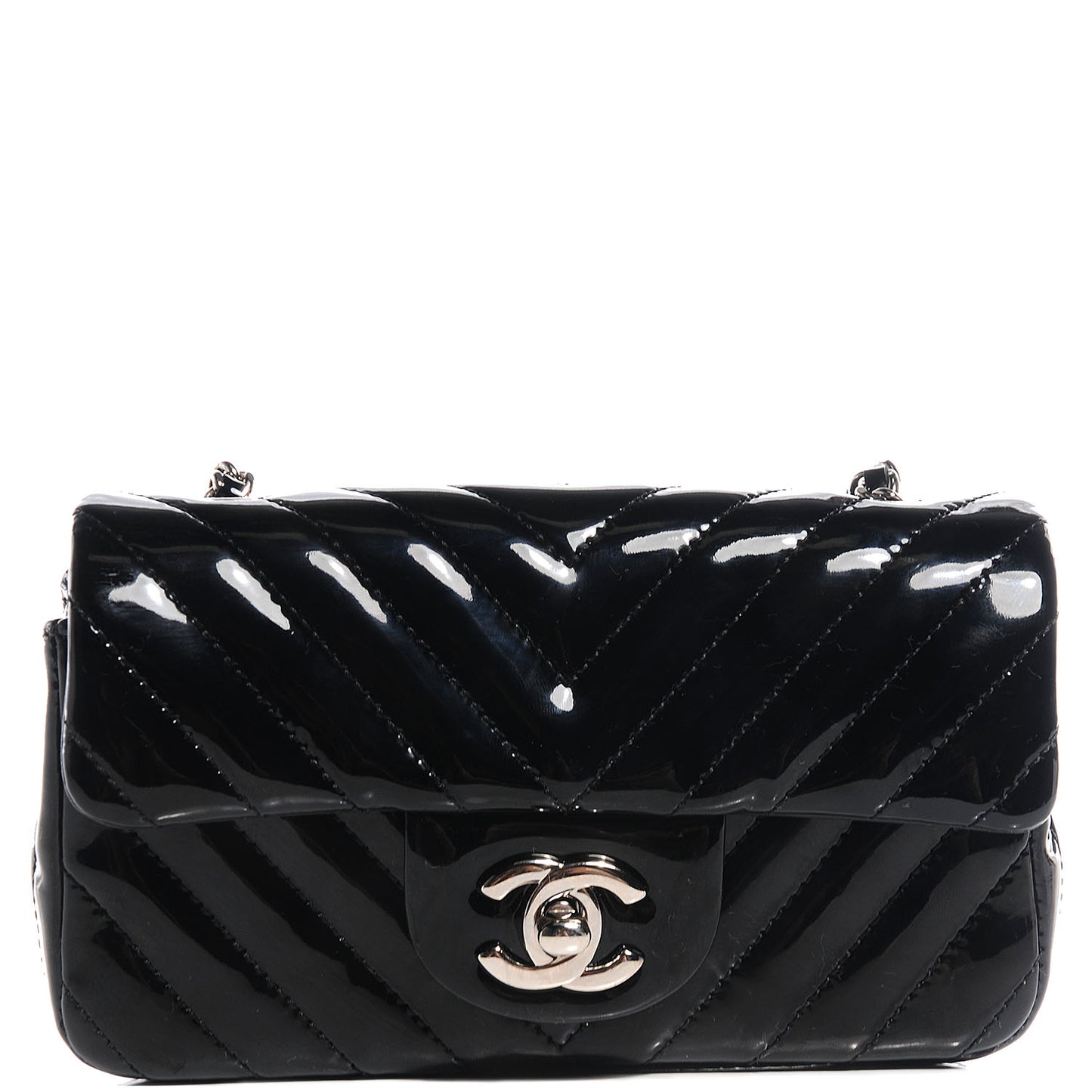 Patent Chevron Quilted Extra Mini Flap Black