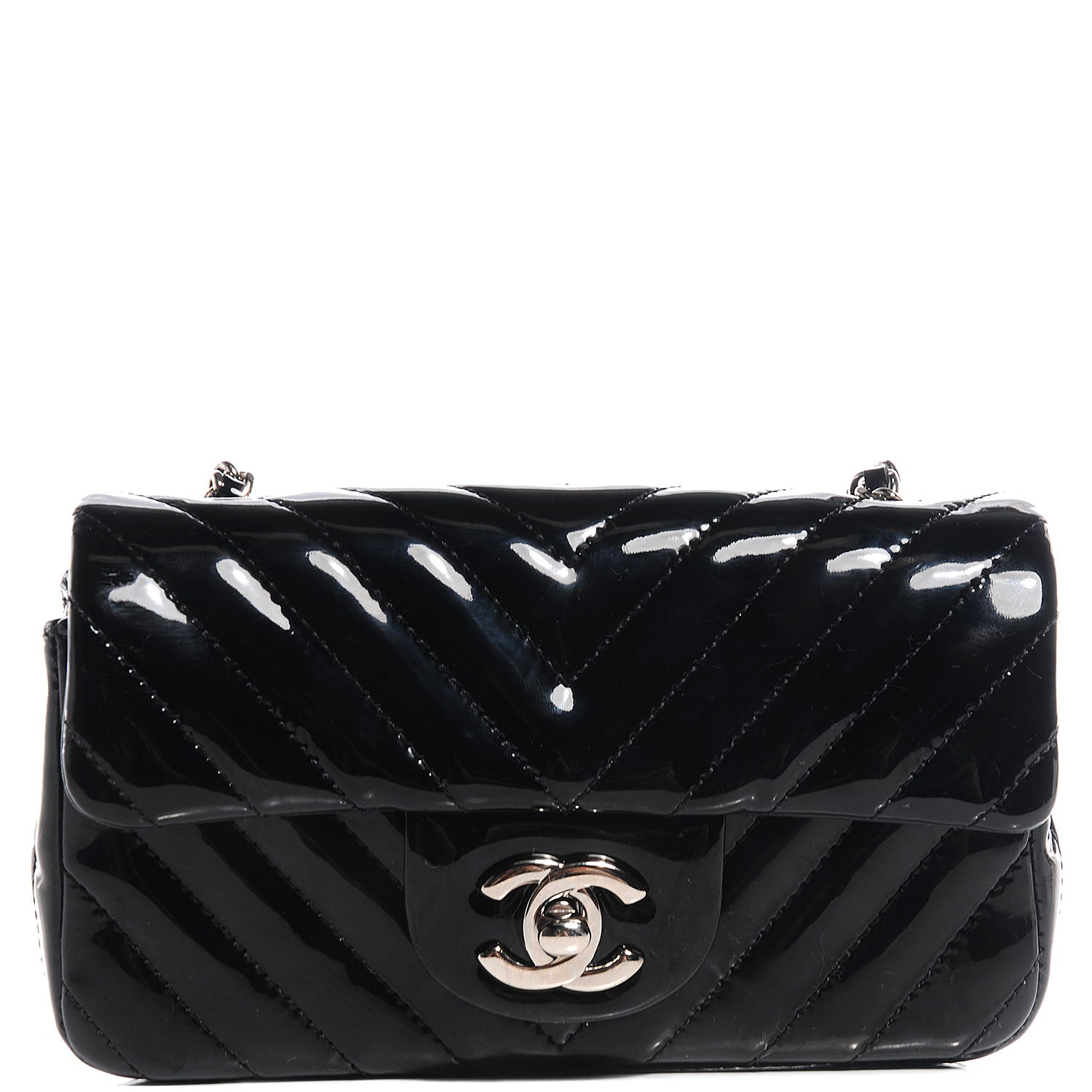 Chanel Patent Chevron Quilted Extra Mini Flap Black 1 of 8