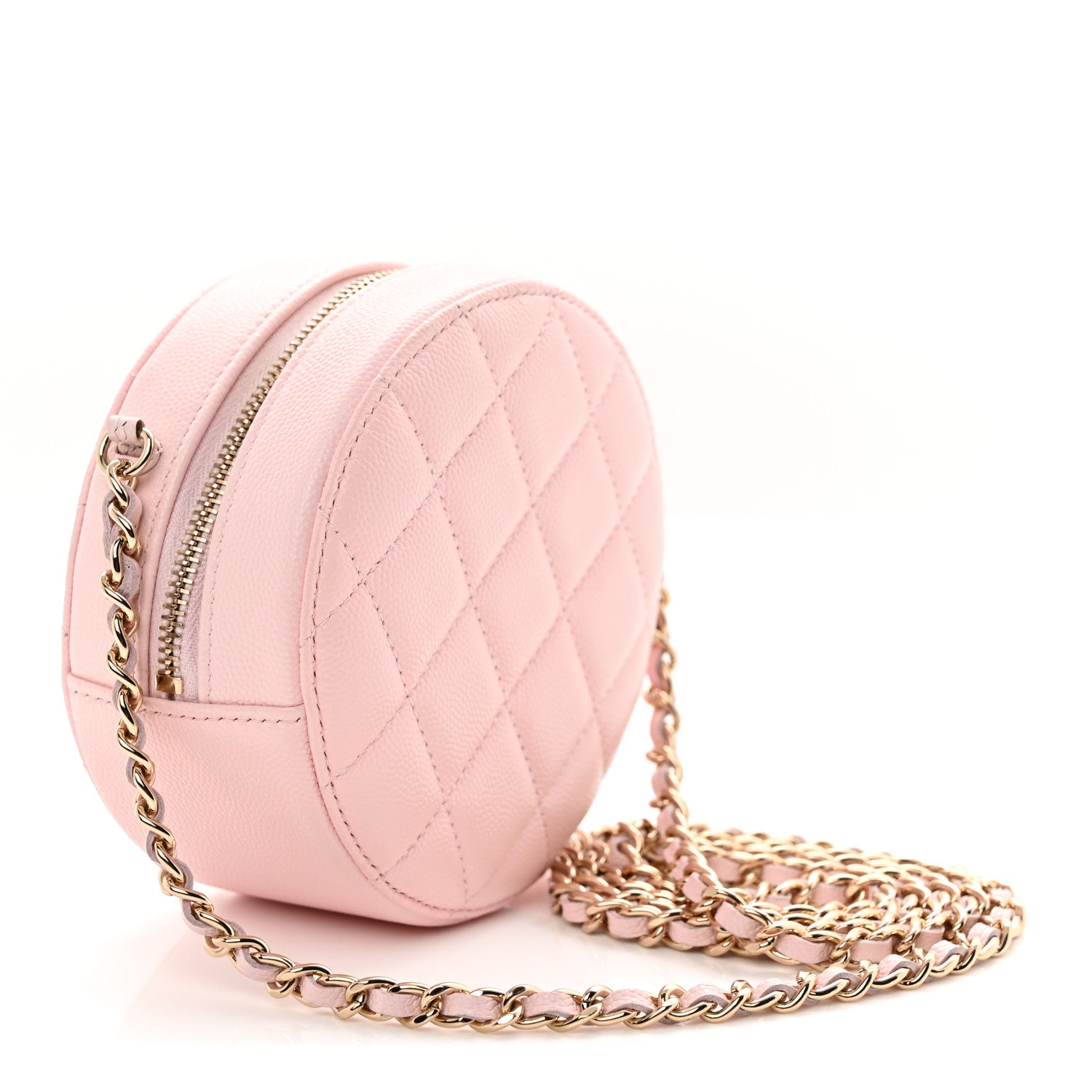 Chanel Caviar Quilted Crystal CC Round Clutch With Chain  Pink 2 of 10