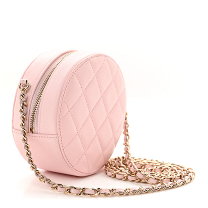 Chanel Caviar Quilted Crystal CC Round Clutch With Chain  Pink 2 of 10