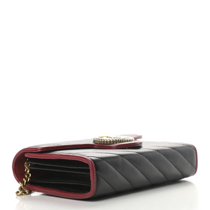 Gucci Vintage Effect Calfskin Matelasse Diagonal Torchon GG Marmont Chain Wallet Black Romantic Cherry 4 of 10