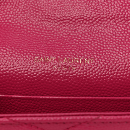 Saint Laurent Grain De Poudre Matelasse Chevron Small Monogram Envelope Wallet Fuxia Couture 6 of 8