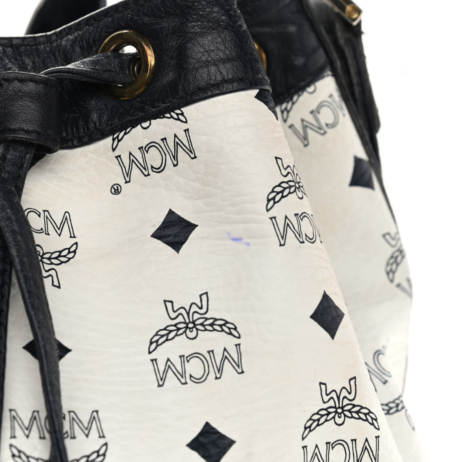 MCM Visetos Small Heritage Drawstring Bucket Bag White Black 15 of 19