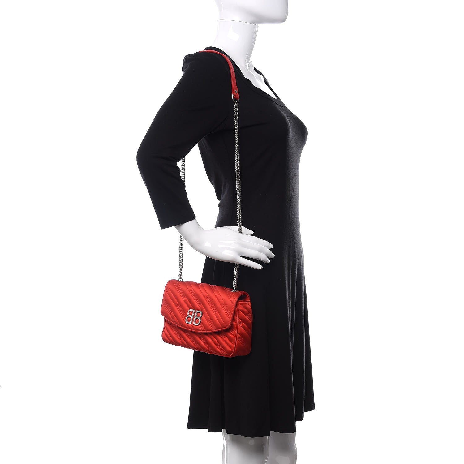 Balenciaga Satin Jacquard Logo Matelasse S BB Round Shoulder Bag Red 2 of 12