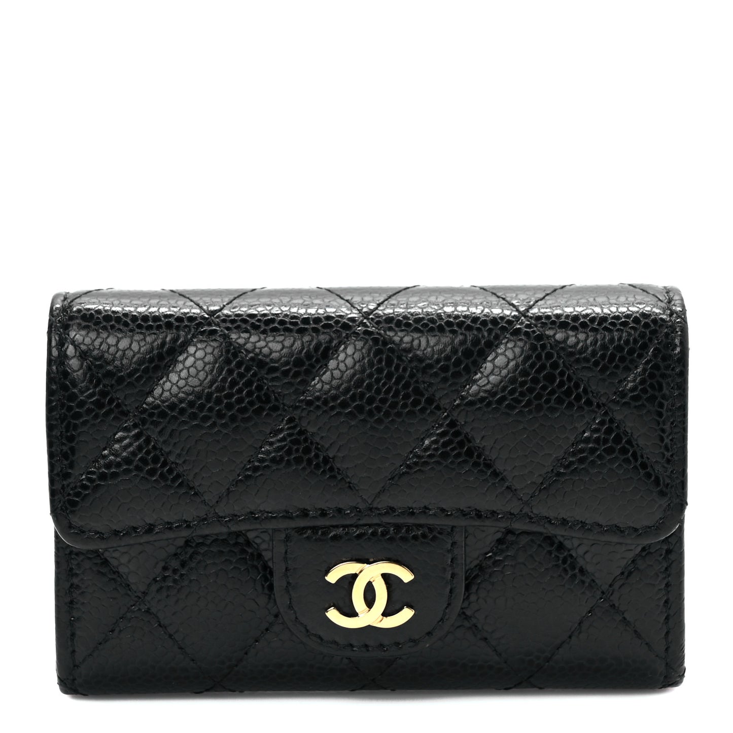 Caviar Quilted Flap Card Holder Black