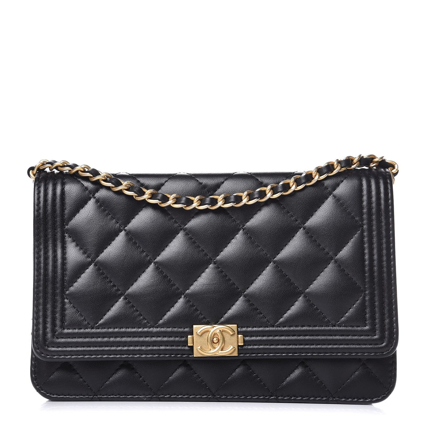 Lambskin Quilted Boy Wallet On Chain WOC Black