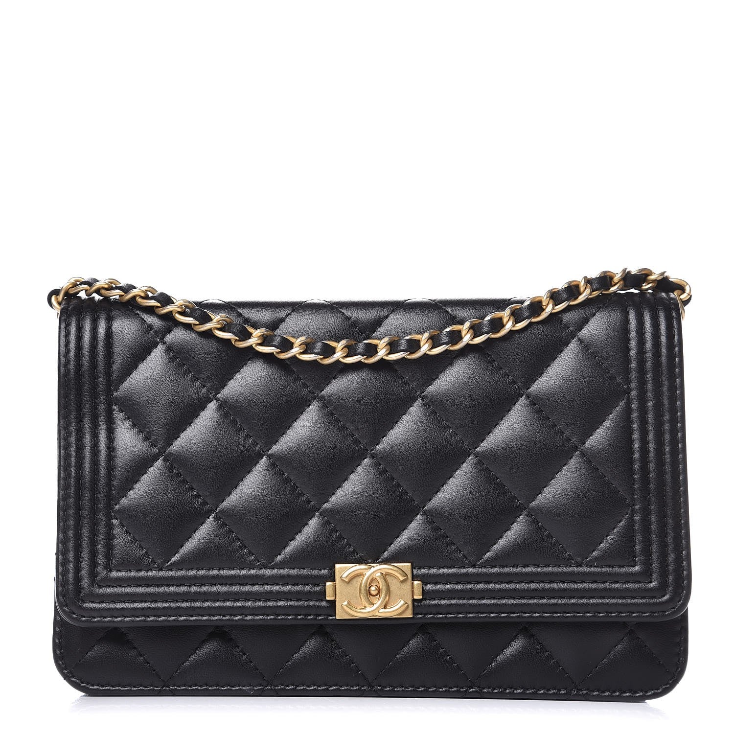 Chanel Lambskin Quilted Boy Wallet On Chain WOC Black 1 of 12