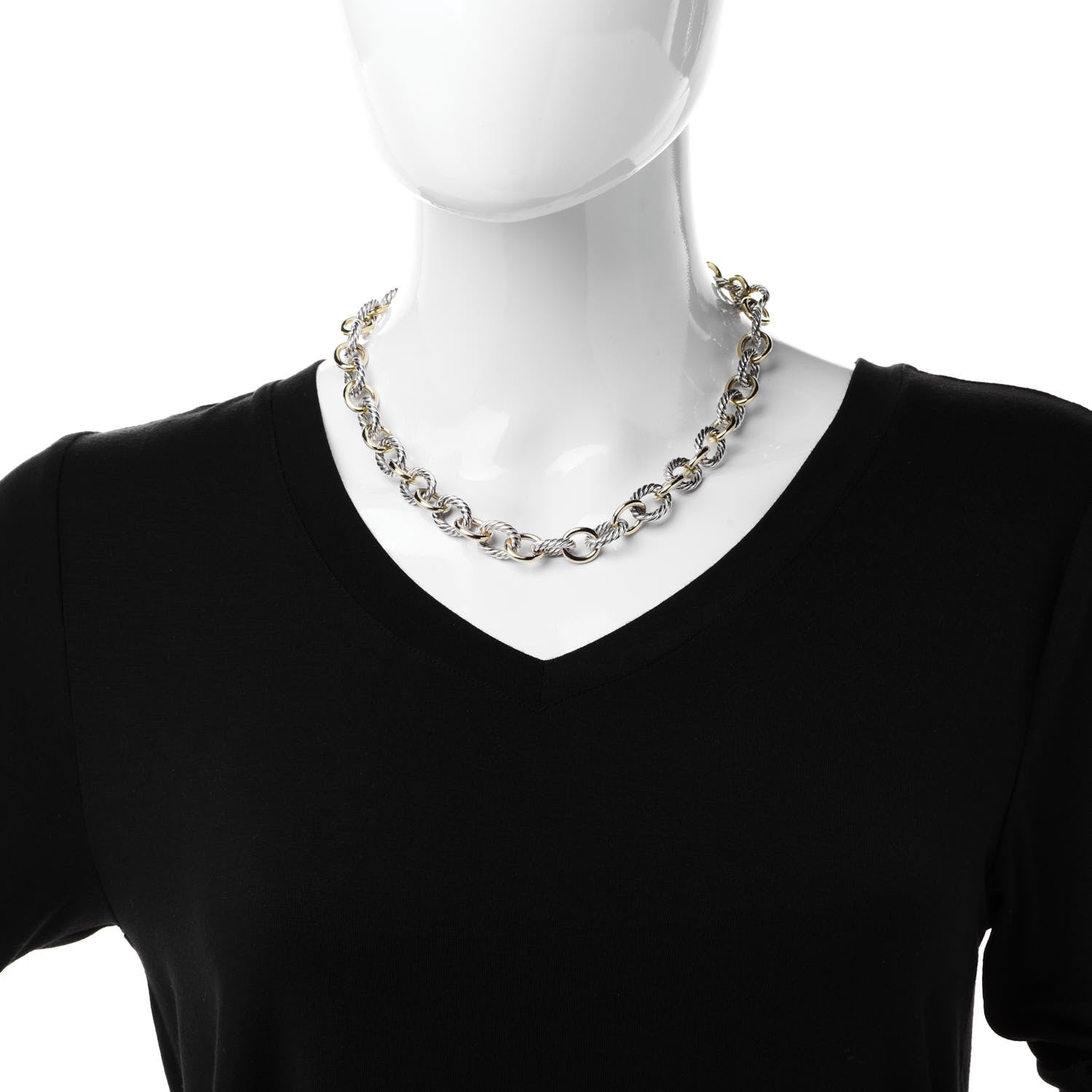 David Yurman Sterling Silver 18K Yellow Gold 12mm Large Oval Link Necklace 2 of 5