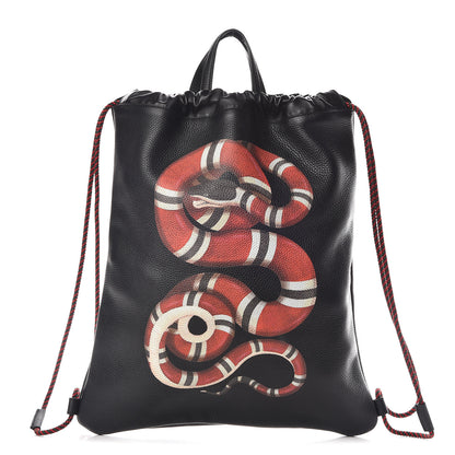 Gucci Calfskin Kingsnake Print Drawstring Backpack Black 1 of 10
