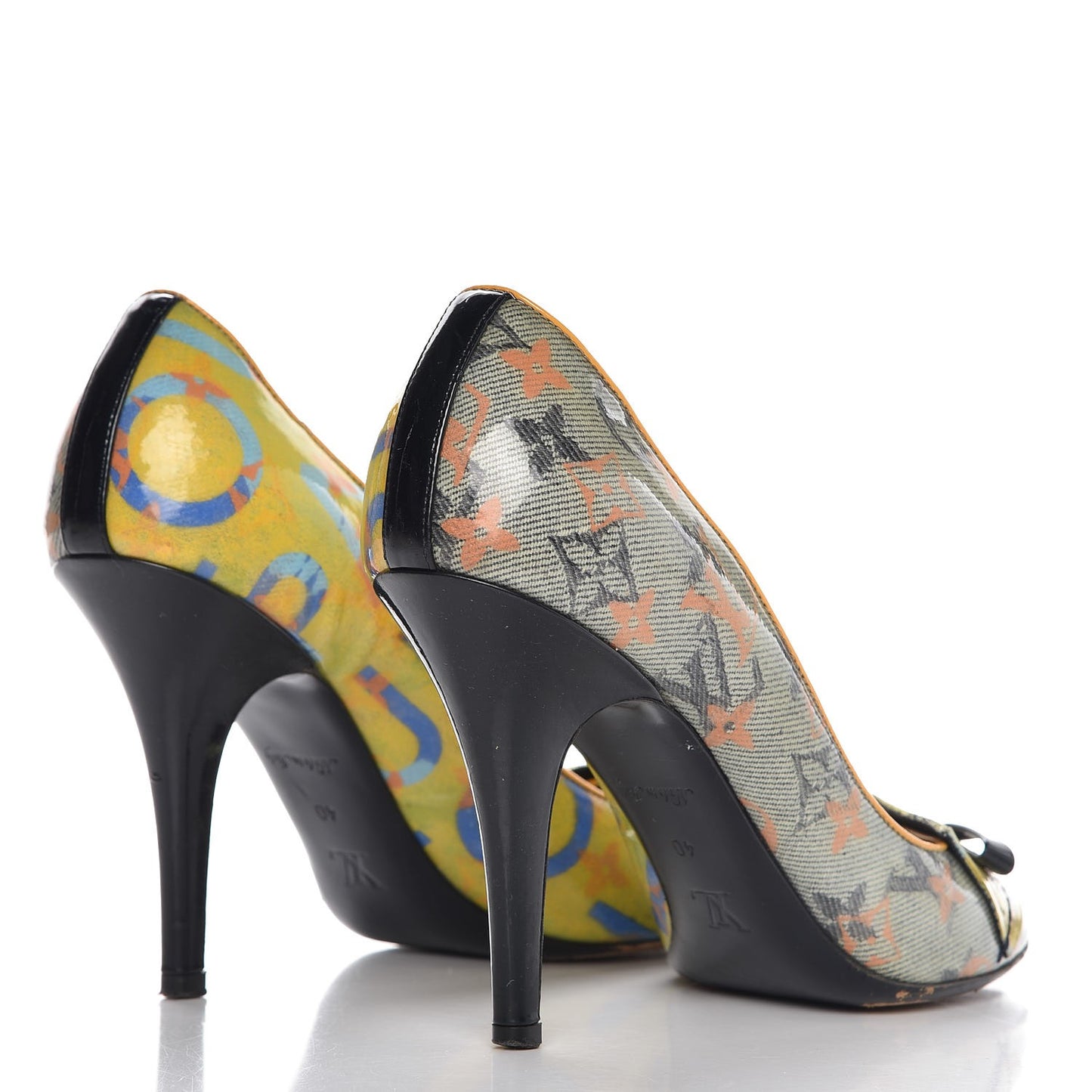Monogram Pulp Karung Defile Peep Toe Pumps 40 Yellow