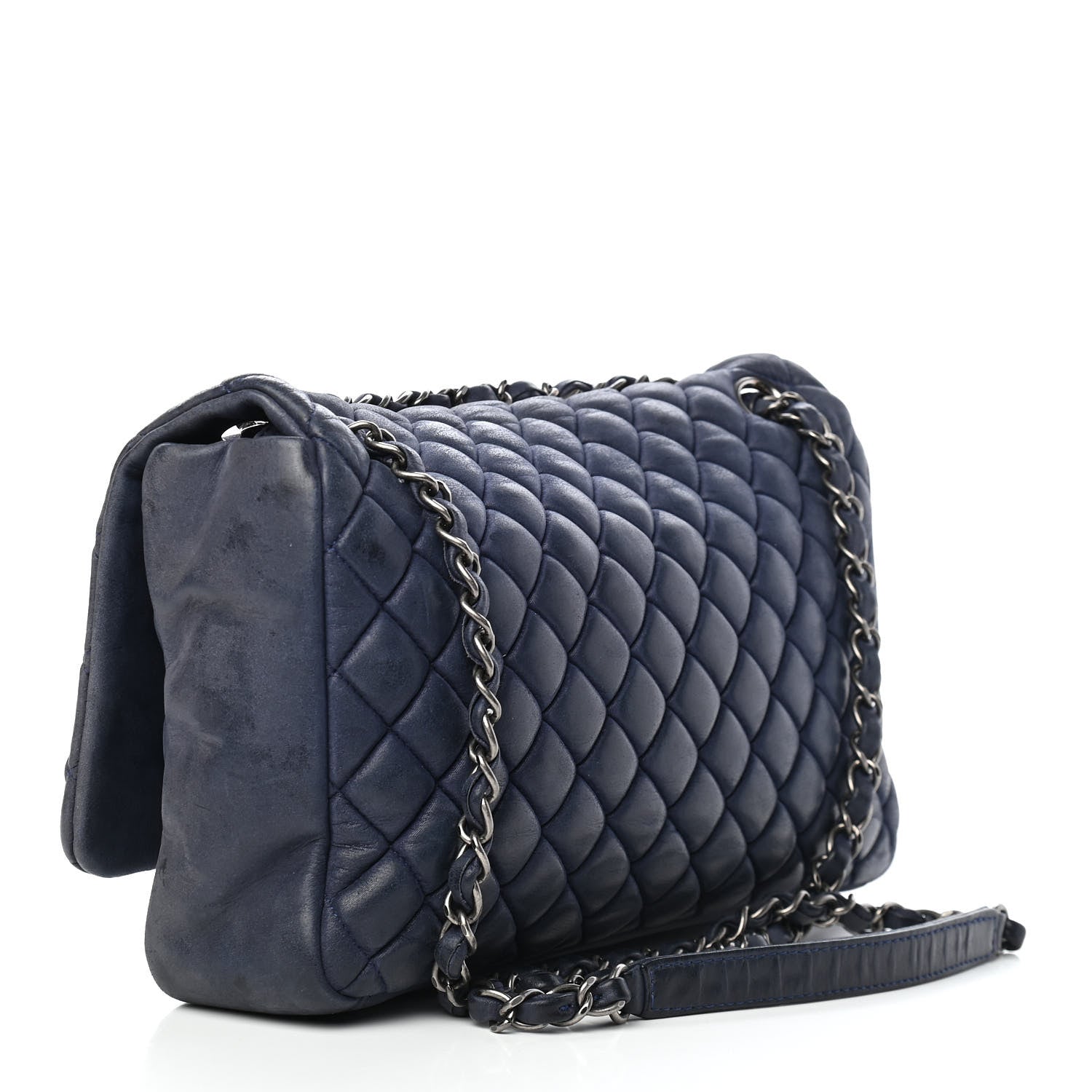 Chanel Iridescent Calfskin Quilted Large New Bubble Flap Navy 3 of 11
