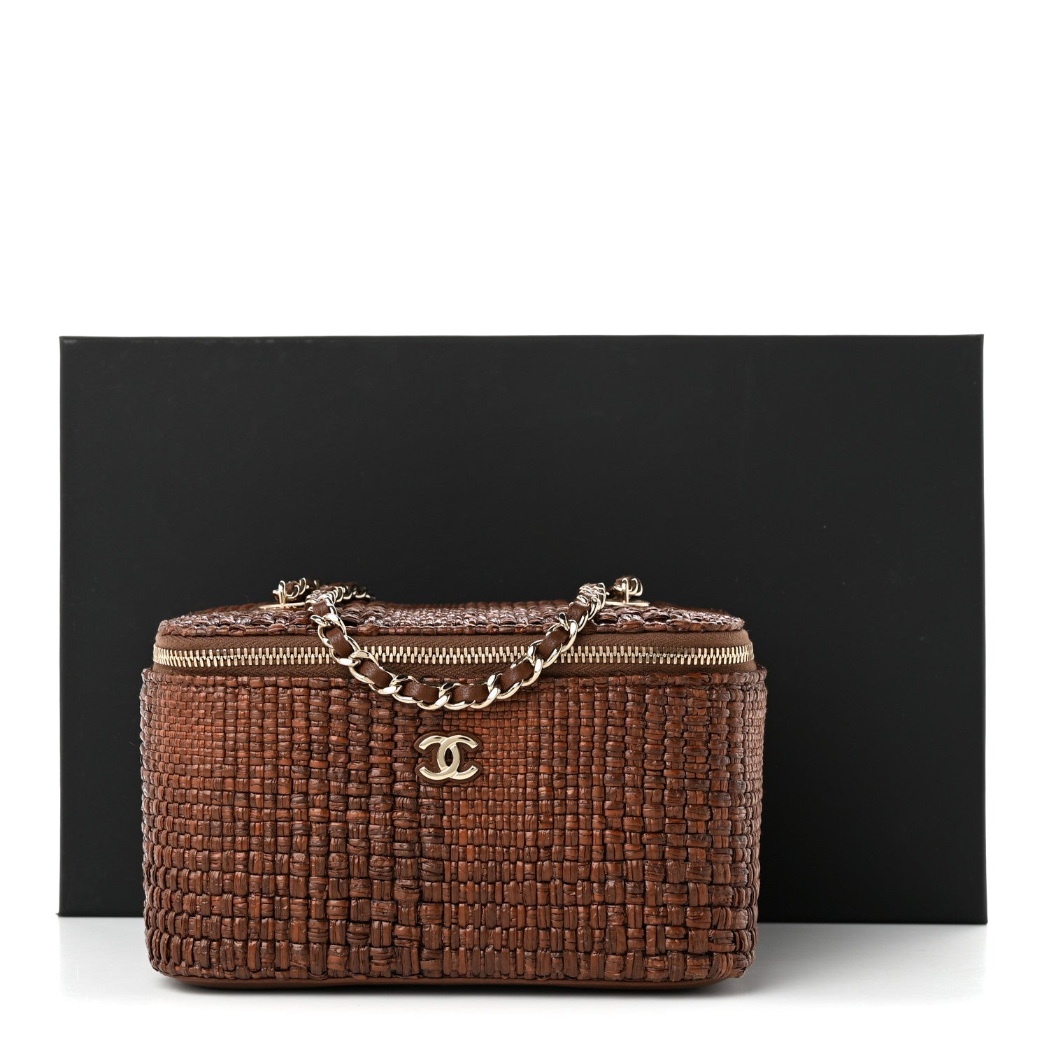 Chanel Braided Raffia Vanity Case With Chain Brown 10 of 10