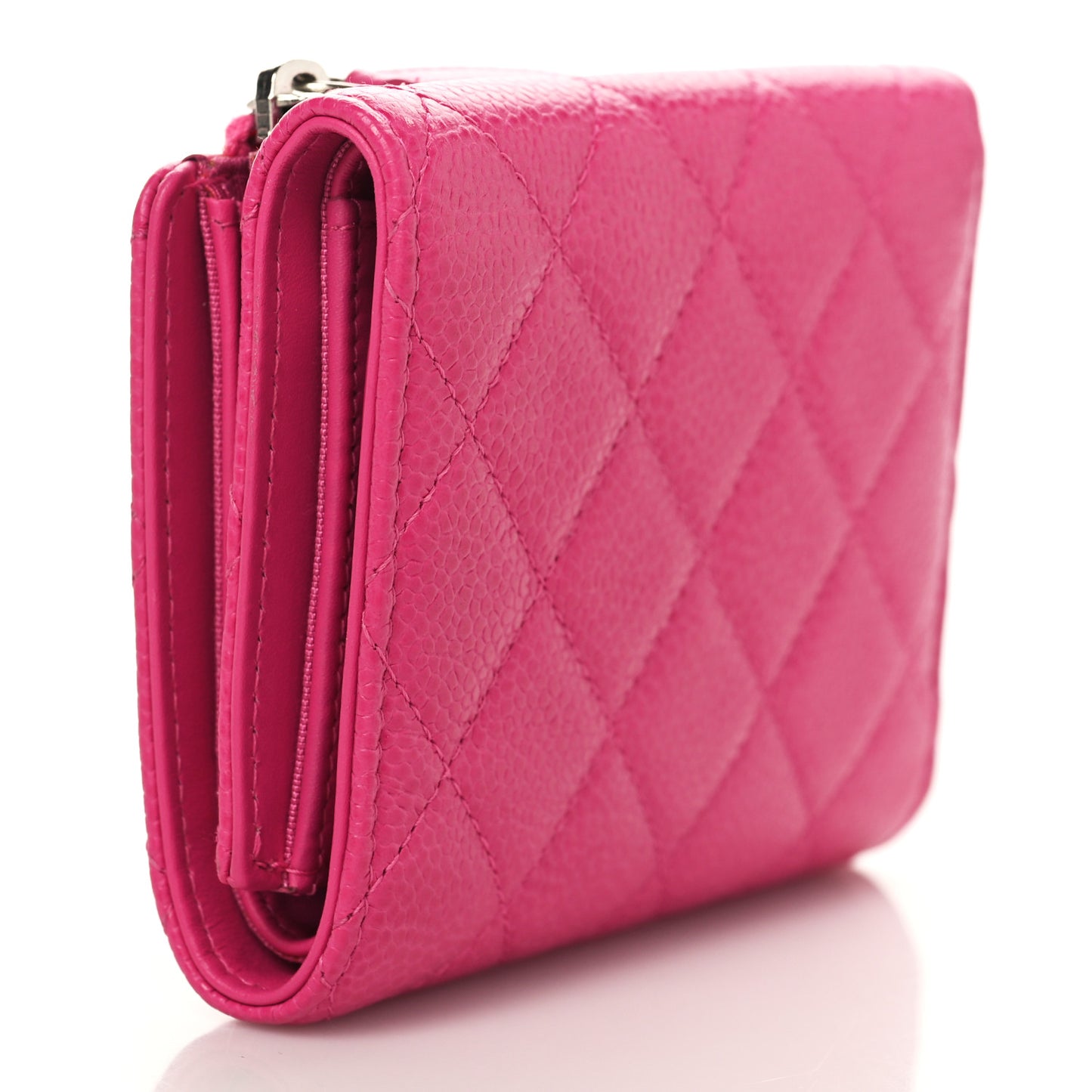 Caviar Quilted Compact Zipped Wallet Pink