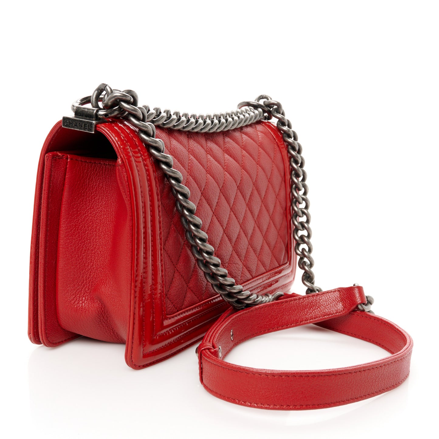 Goatskin Quilted Patent Medium Duo Boy Flap Red