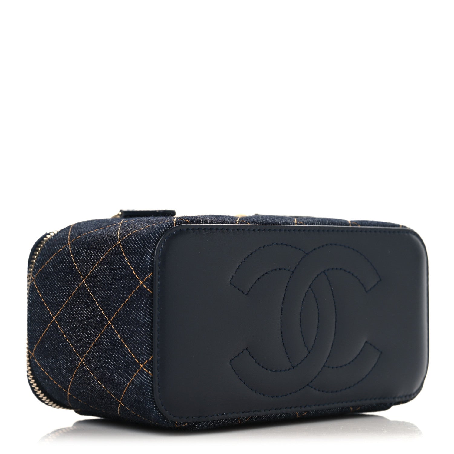 Chanel Denim Quilted Vanity Case With Chain Dark Blue 4 of 11