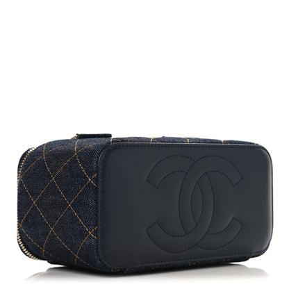Chanel Denim Quilted Vanity Case With Chain Dark Blue 4 of 11