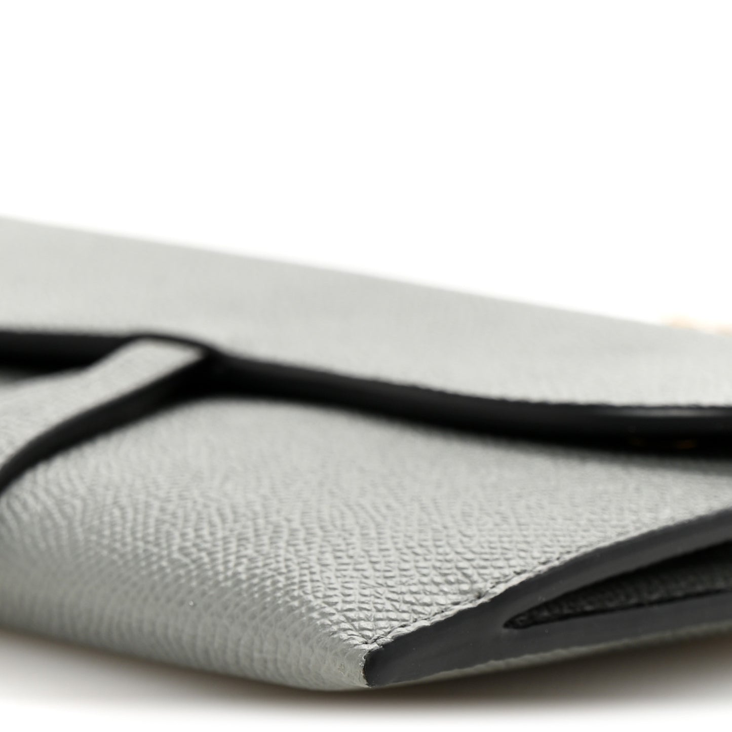 Grained Calfskin Saddle Chain Wallet Pouch Grey Stone