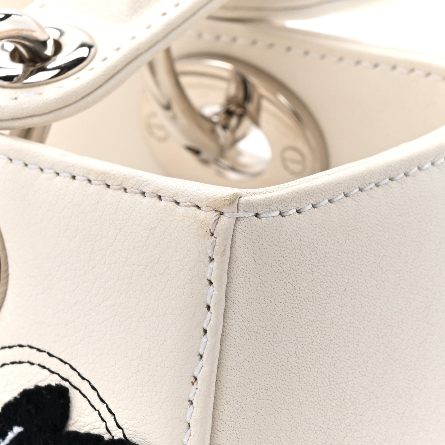 Christian Dior Smooth Calfskin Patch Embellished Medium Lady Dior White 11 of 12