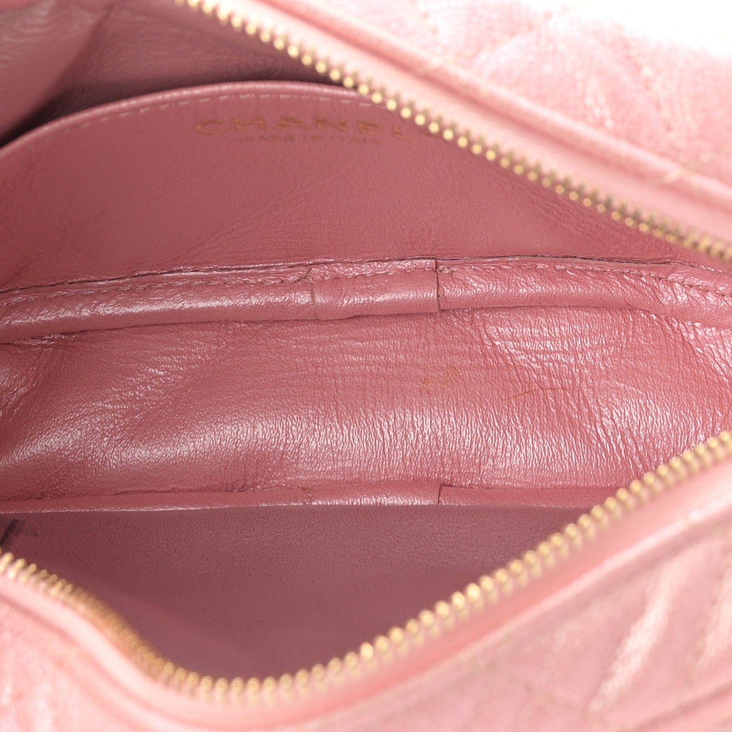 Iridescent Caviar Quilted Small Timeless Camera Case Pink