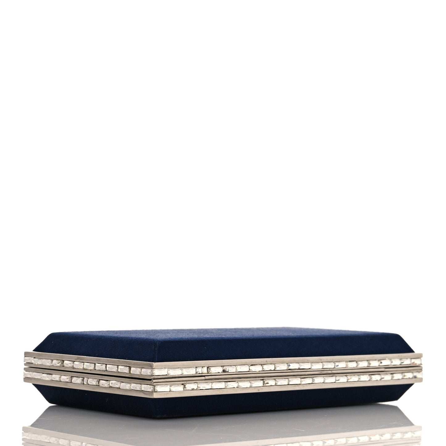 Satin Crystal Frame Coffered Evening Clutch Navy