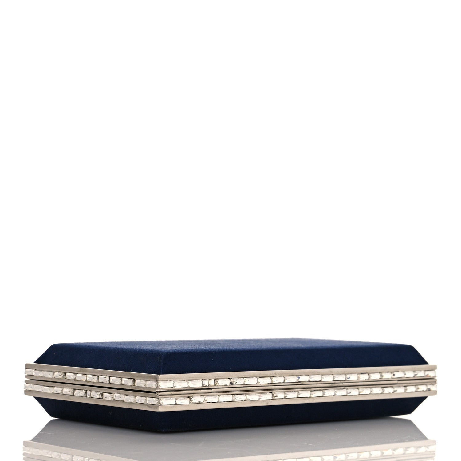 Judith Leiber Satin Crystal Frame Coffered Evening Clutch Navy 4 of 10