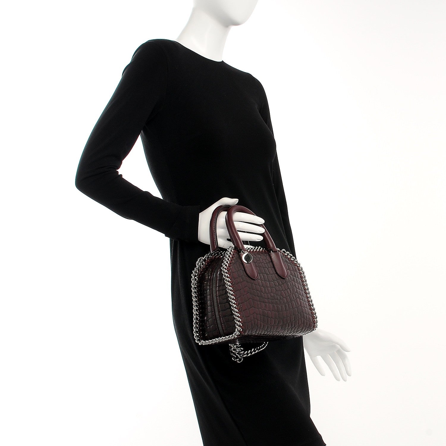 Stella McCartney Faux Leather Crocodile Embossed Mini Falabella Box Top Handle Bag Burgundy 3 of 9