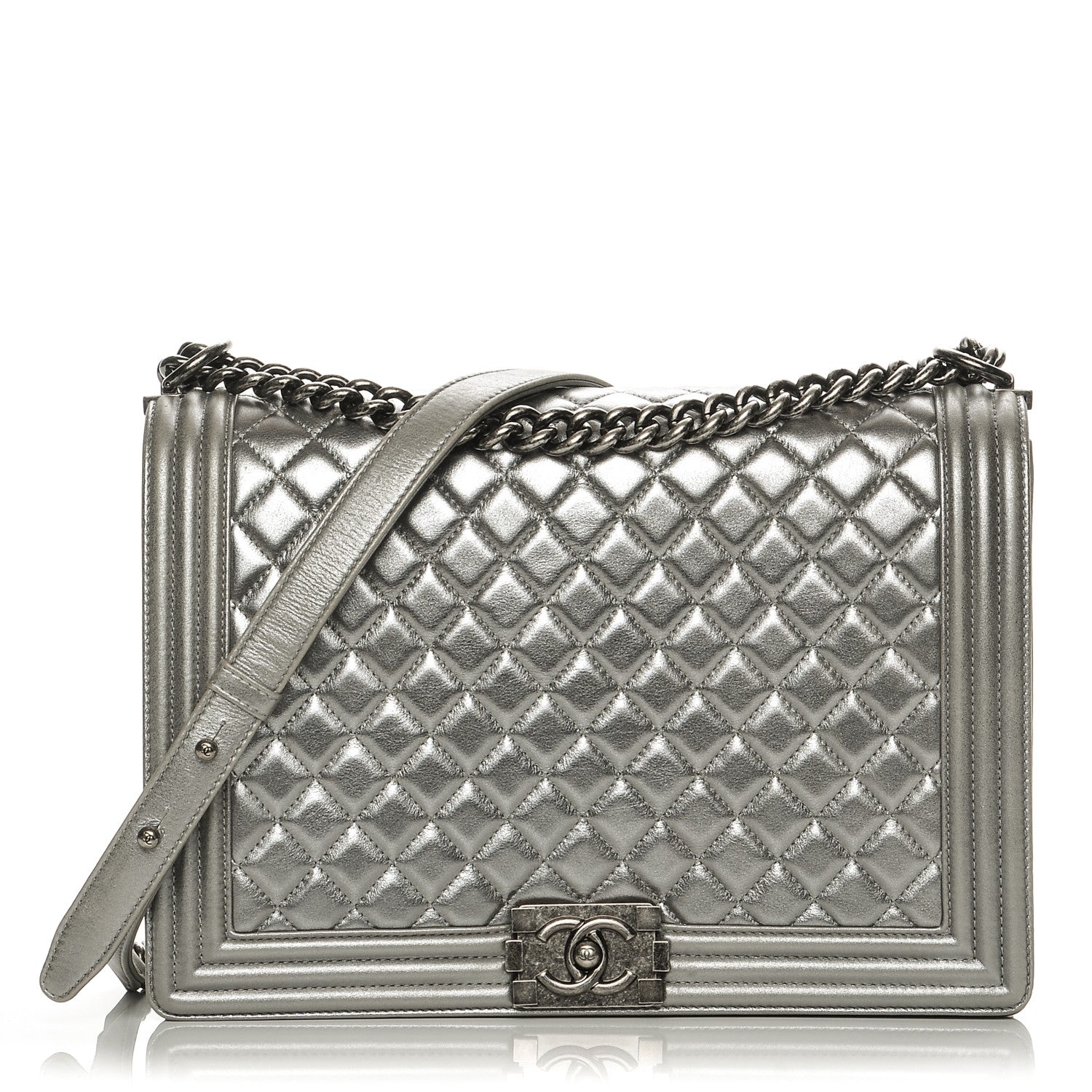 Chanel Metallic Calfskin Quilted Large Boy Flap Silver 1 of 8