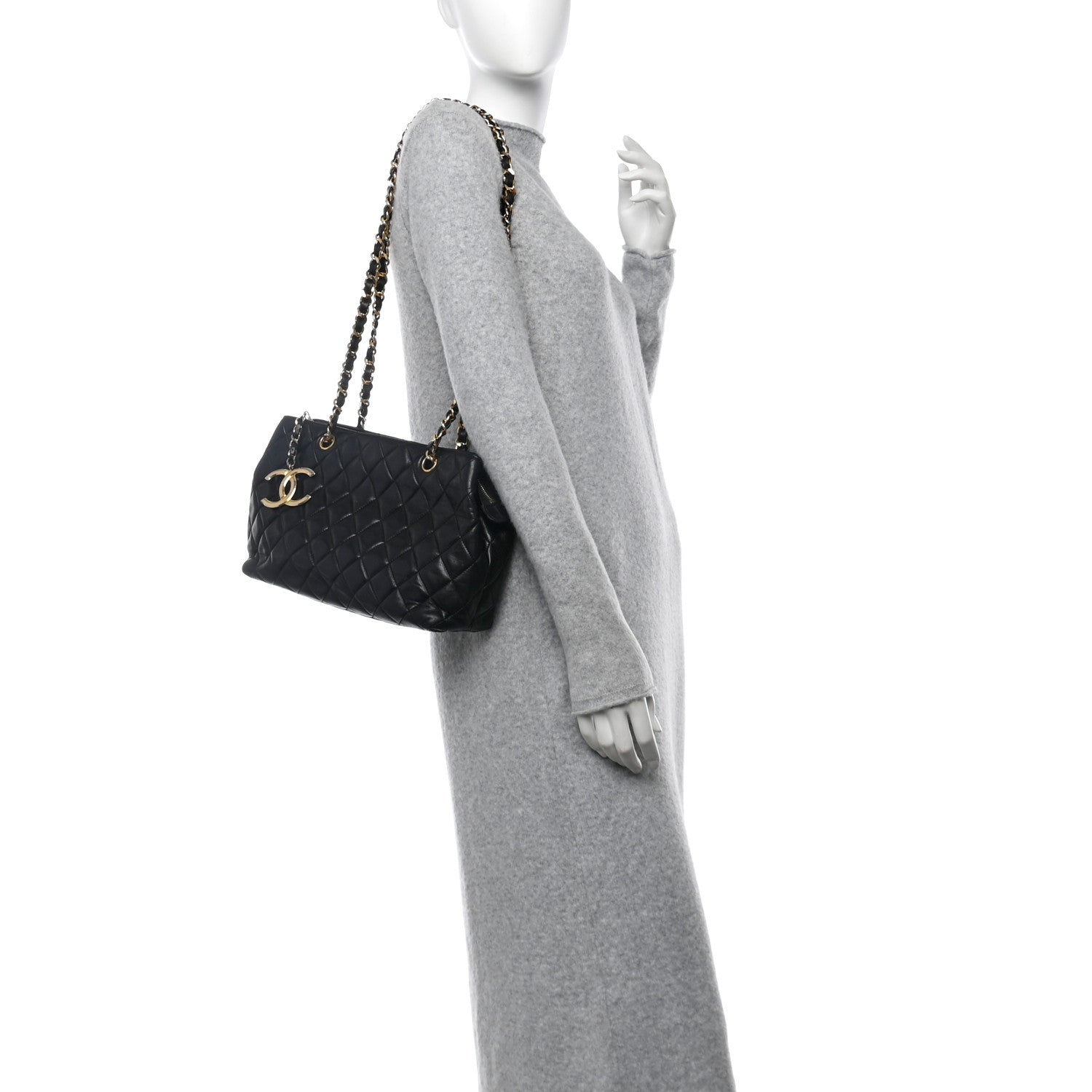 Chanel Lambskin Quilted Medium New Bubble North South Tote Black 2 of 12
