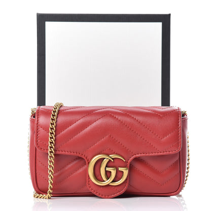 Gucci Calfskin Matelasse Super Mini GG Marmont Shoulder Bag Hibiscus Red 10 of 10
