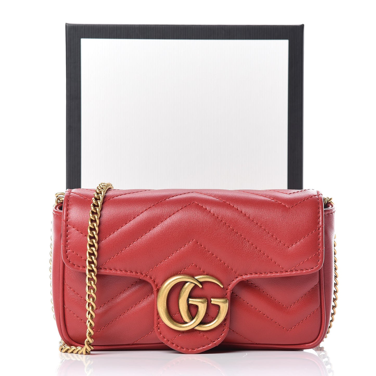 Calfskin Matelasse Super Mini GG Marmont Shoulder Bag Hibiscus Red