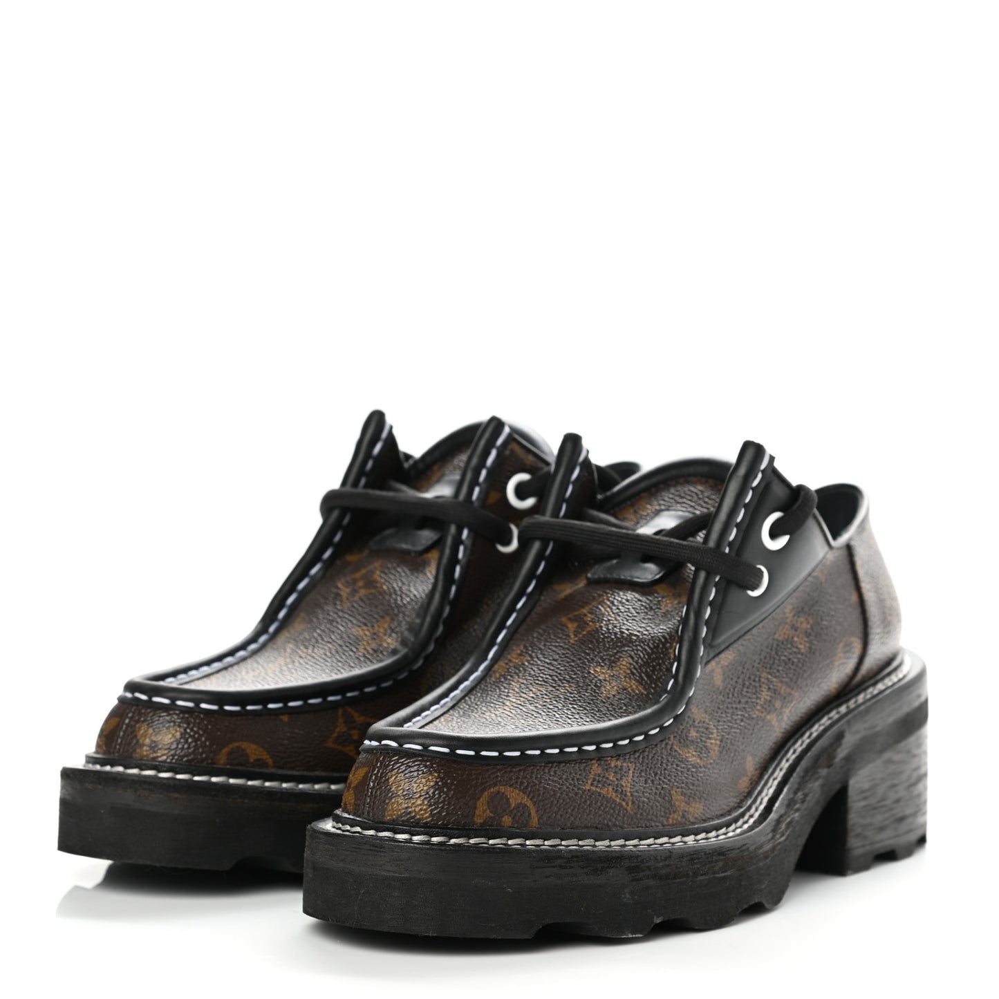 Monogram Calfskin Beaubourg Platform Derby Shoes 38 Brown