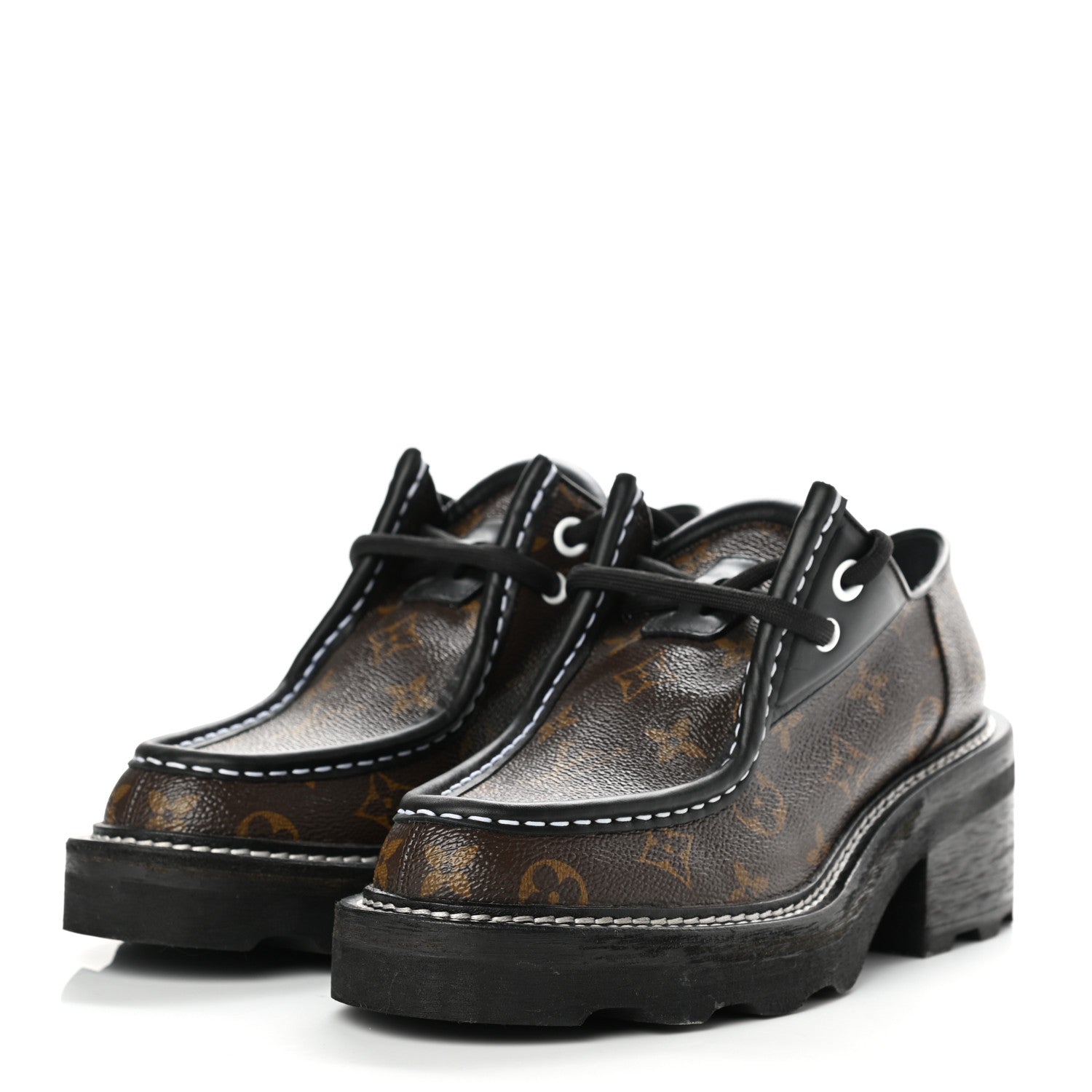 Louis Vuitton Monogram Calfskin Beaubourg Platform Derby Shoes 38 Brown 3 of 9