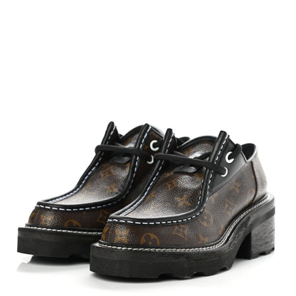 Louis Vuitton Monogram Calfskin Beaubourg Platform Derby Shoes 38 Brown 3 of 9