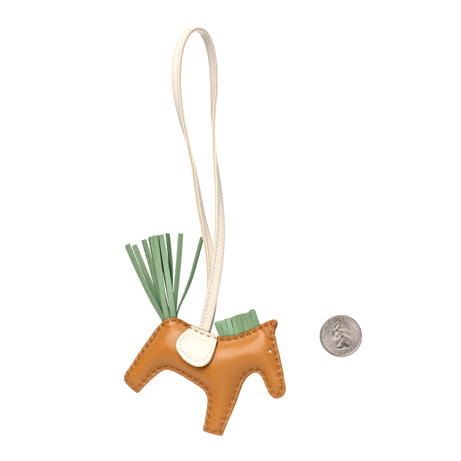 Hermes Milo Lambskin Grigri Rodeo Horse Bag Charm PM Sesame Vert Criquet Craie 2 of 3