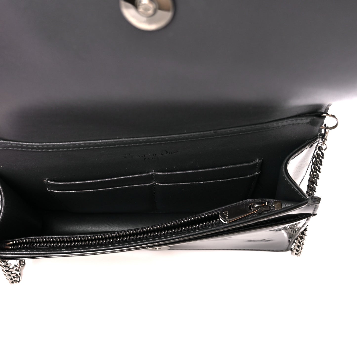 Metallic Patent Micro-Cannage Diorama Wallet on Chain Pouch Onyx Black