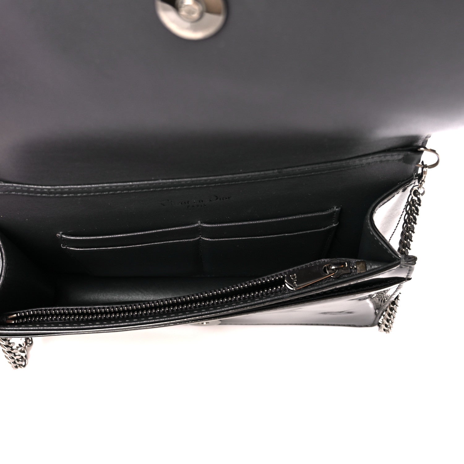 Christian Dior Metallic Patent Micro-Cannage Diorama Wallet on Chain Pouch Onyx Black 5 of 9