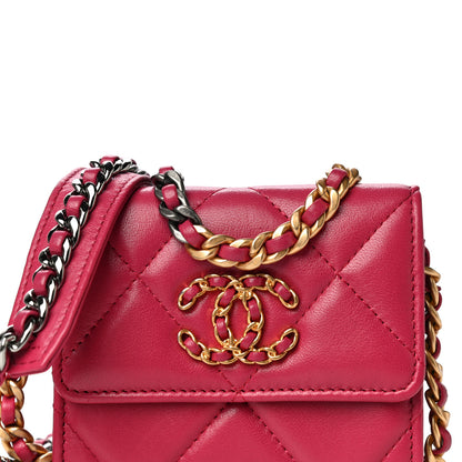Chanel Lambskin Quilted Chanel 19 Flap Coin Purse With Chain Dark Pink 8 of 15