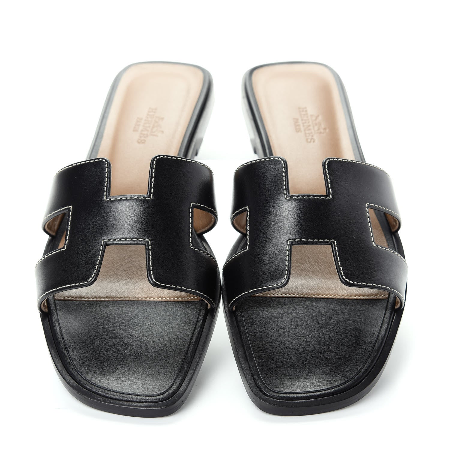Hermes Box Calfskin Oran Sandals 37 Black 5 of 11