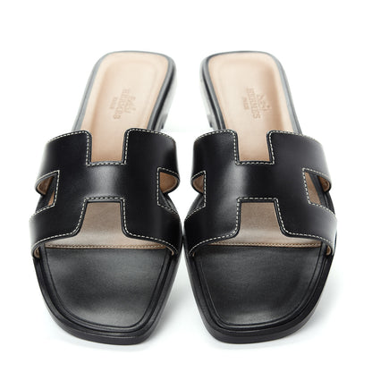 Hermes Box Calfskin Oran Sandals 37 Black 5 of 11
