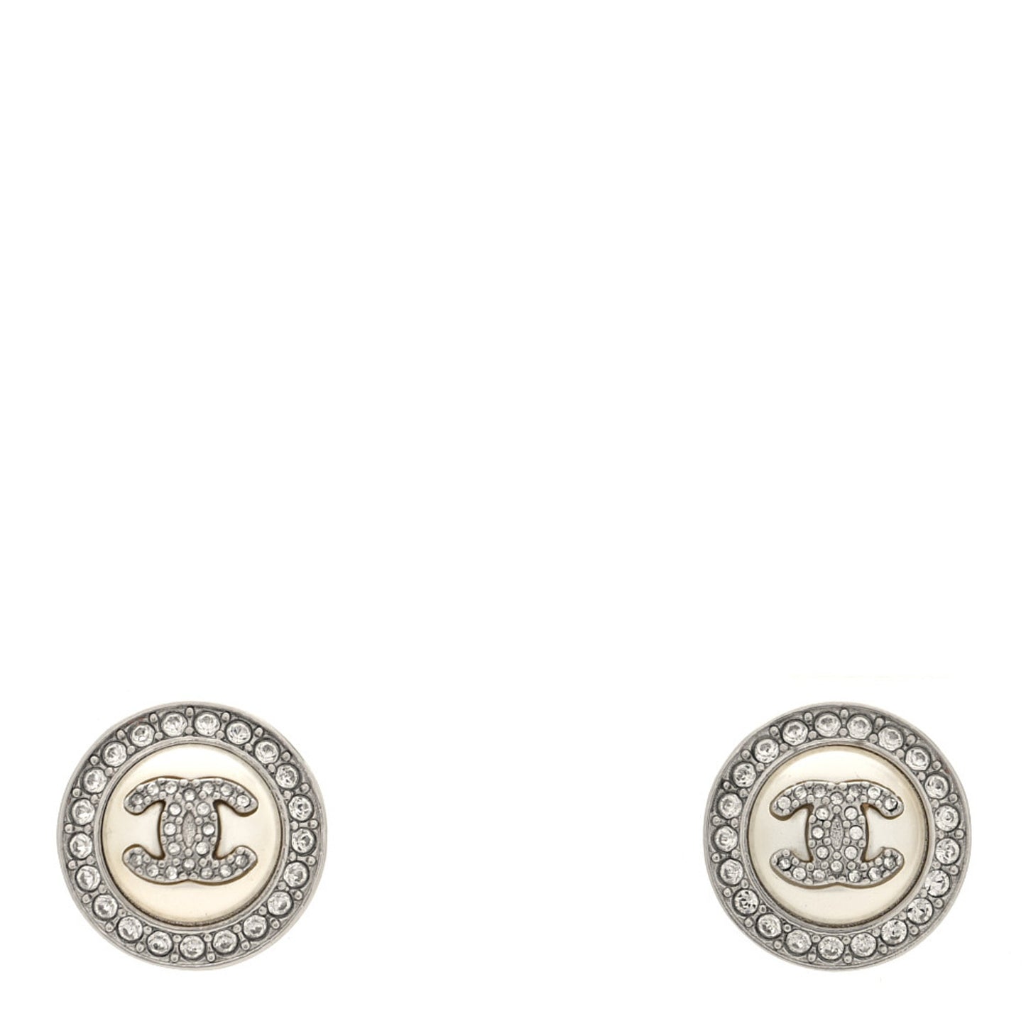 Pearl Crystal CC Round Earrings Silver
