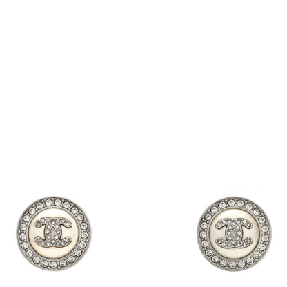 Chanel Pearl Crystal CC Round Earrings Silver 1 of 5