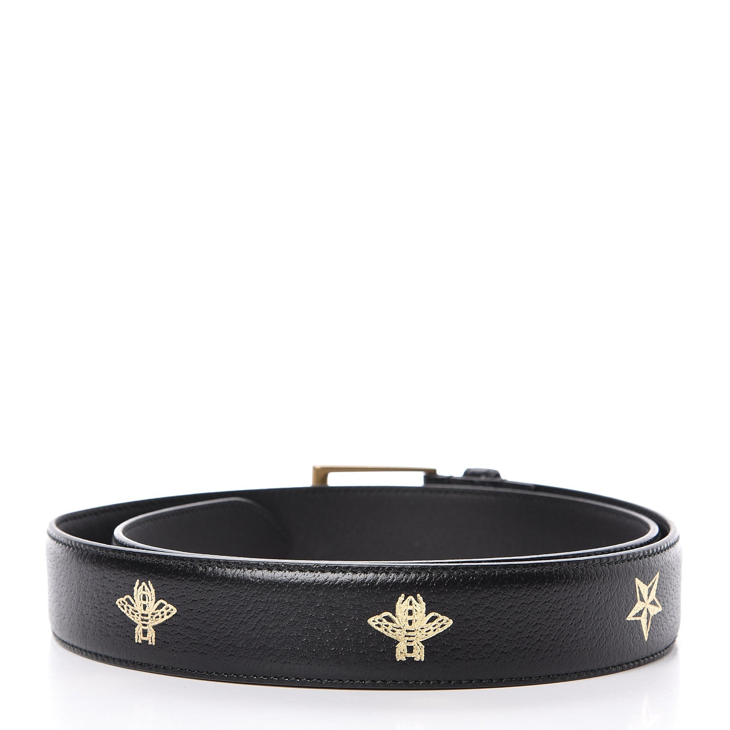 Textured Dollar Calfskin Bees And Stars Print Mens 35mm Belt 95 38 Black Gold