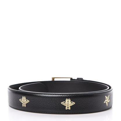 Gucci Textured Dollar Calfskin Bees And Stars Print Mens 35mm Belt 95 38 Black Gold 3 of 7